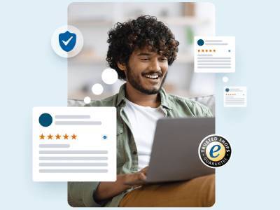 Een man koopt veilig online, want hij vertrouwt op de Community of Trust