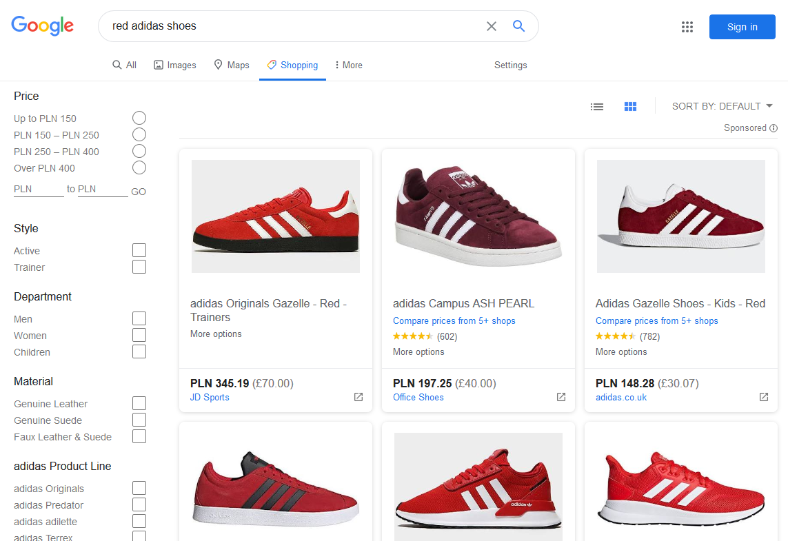 red-adidas-shoes-shopping-section