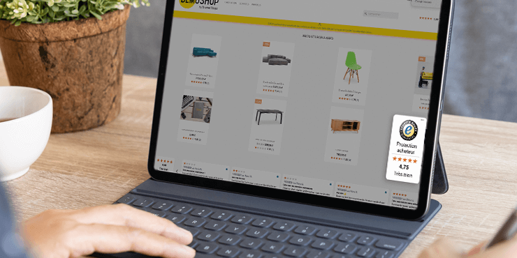 Marque de confiance et protection acheteur trusted shops dans un écran d'ordinateur portable