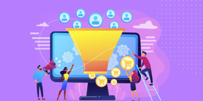 illustation d'un entonoir des ventes qui convertit les visiteurs d'un site e-commerce en clients