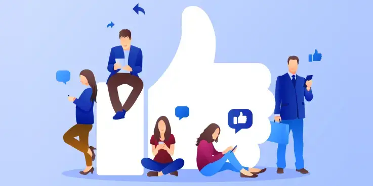 changements 2026 meta business suite des gens assis contre un pouce en l'air sur leur téléphone likent des posts sur les réseaux sociaux