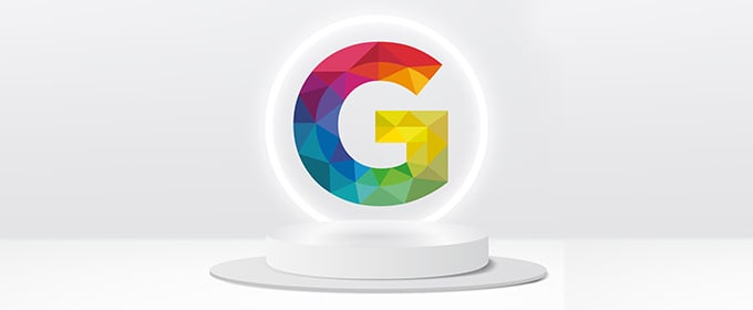 illustration du G de google moderne sur socle lumineux blanc
